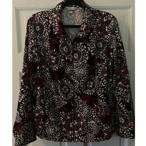 Christopher & Banks Women's XL Black Multi Geometric Collared Long Sleeve Blouse